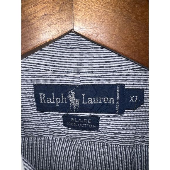 Navy & White Polo Ralph Lauren Button Contrast Collar Down Shirt Size XL - Picture 2 of 8